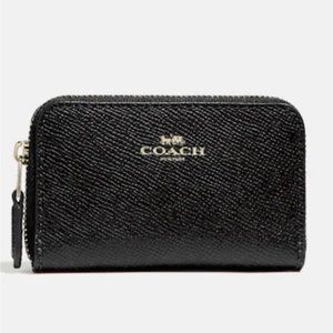 Coach Leather Zip Around Coin Case F27569 Black